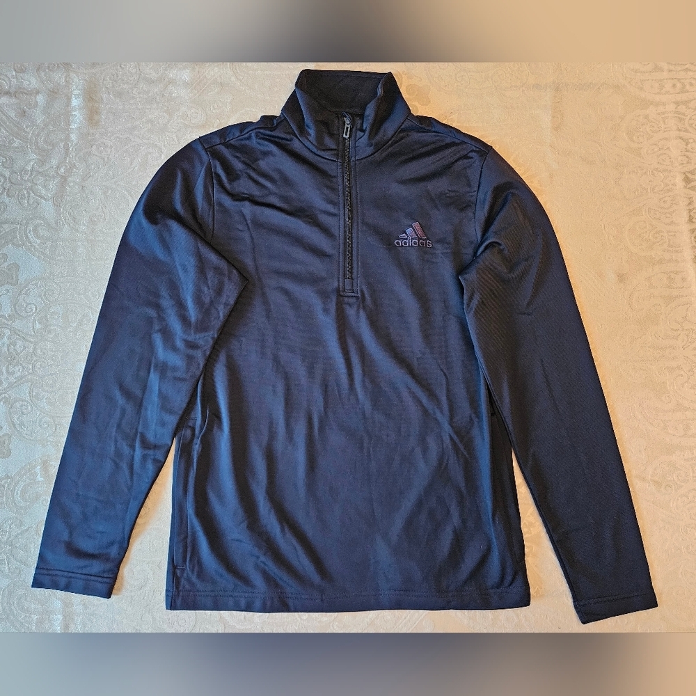 Men's Small Adidas Navy Blue / Grey Quarter-Zip Pullover, NWOT